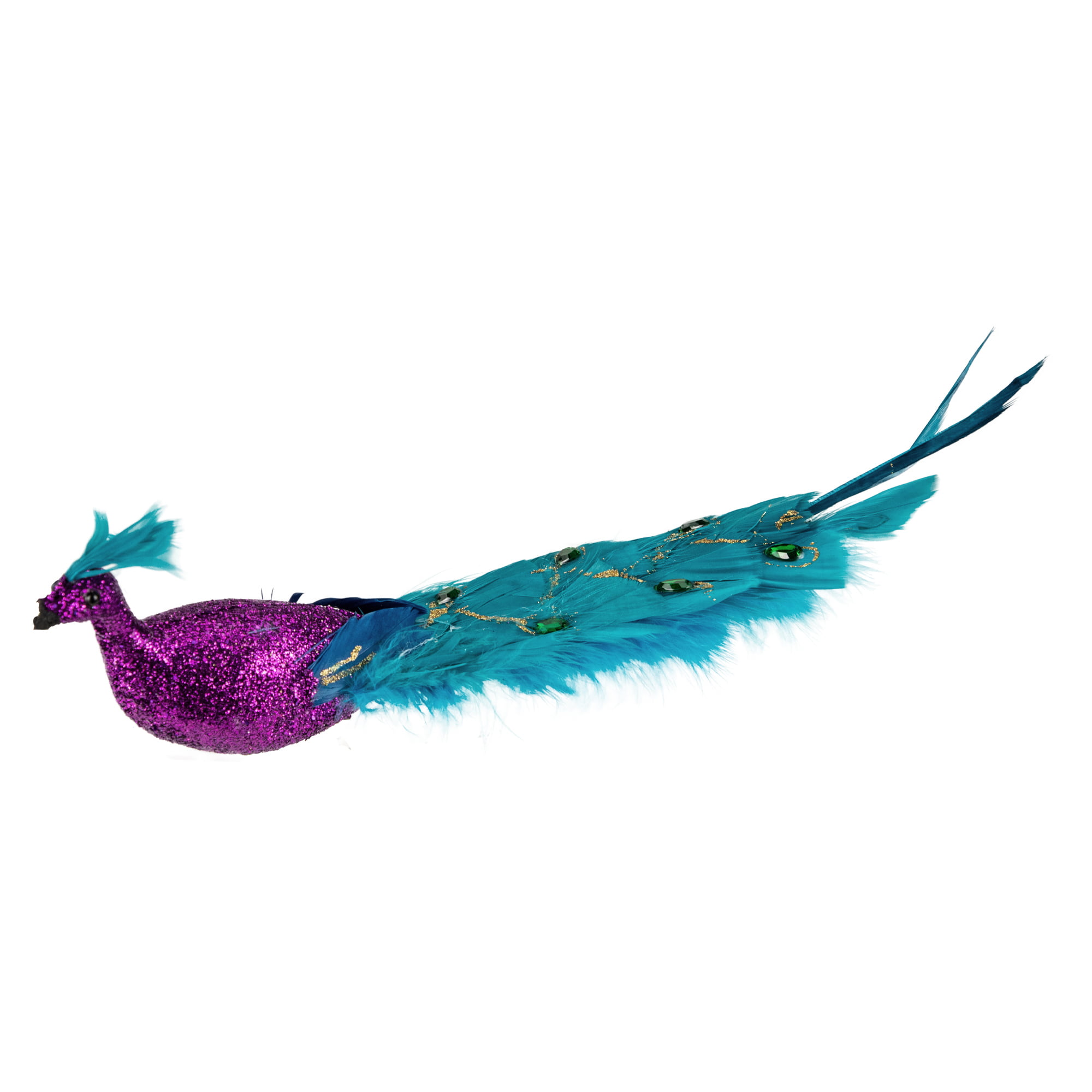 Handmade Clip-on set of 2 11 inch RED Feather/Glitter Peacock Bird 