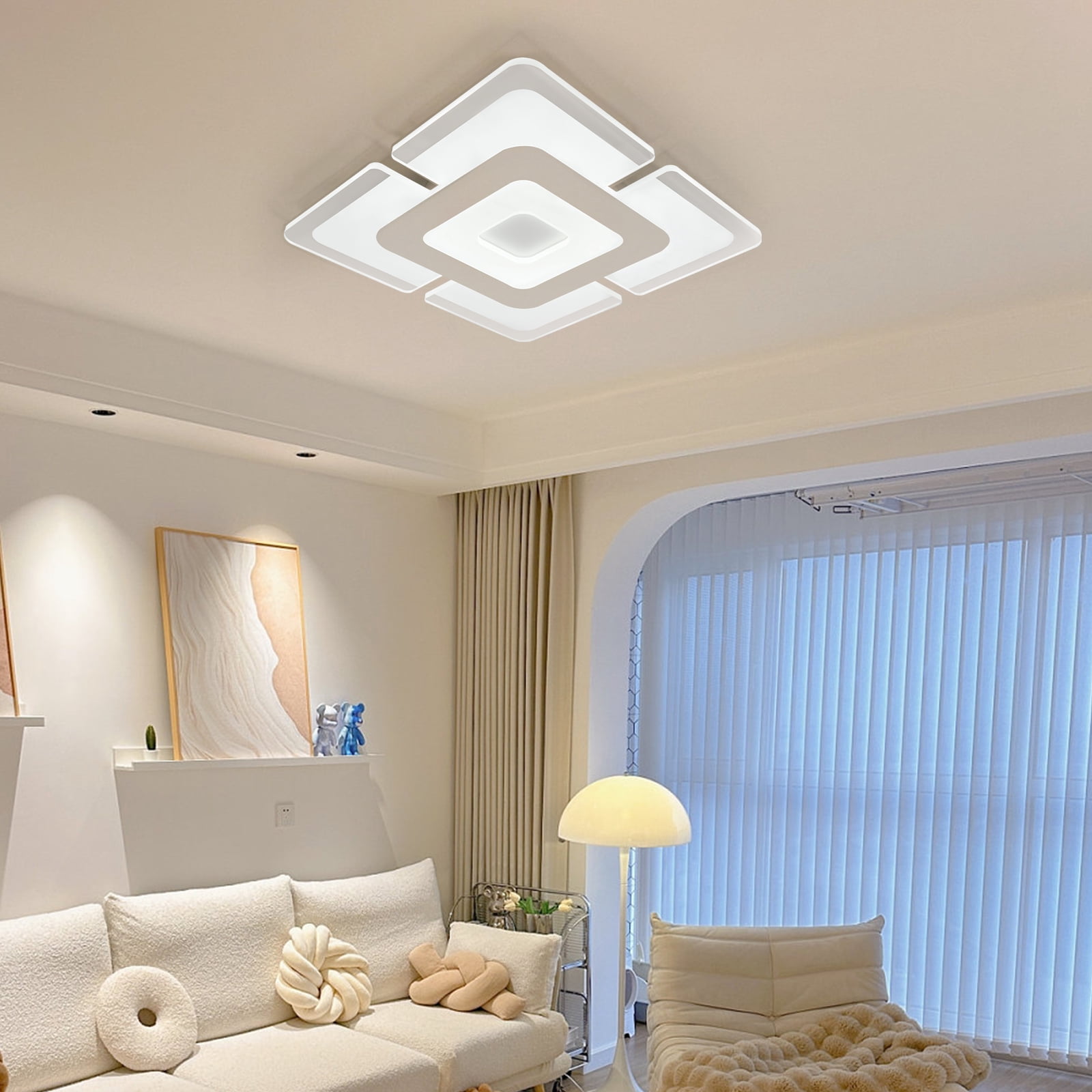 16.5" Modern Square LED Integrated Flush Mount Ceiling Light for Bedroom White
