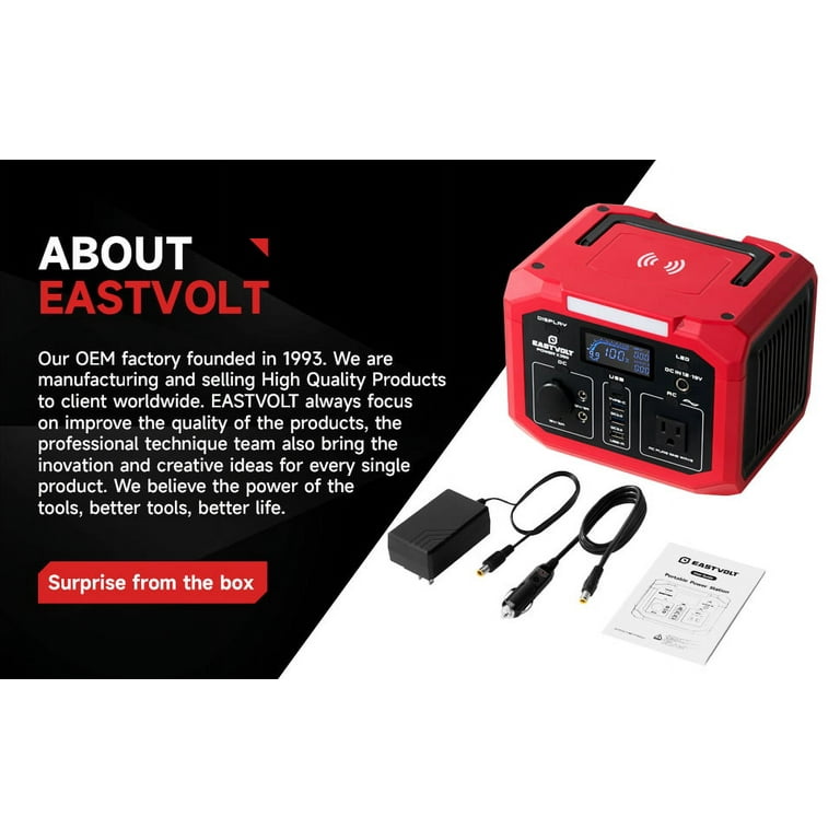 Eastvolt Portable Power Station 350W (500W Surge), 299.5Wh/83200mAh Lithium-Ion Battery with 110V AC Outlet, Wireless Charger, Solar Generator for