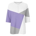 thumbnail image 4 of Olyvenn Women’s Spring Long Sleeve T-shirts Crewneck Half Zip Pullover Casual Loose Color Block Patchwork Tops Purple XL, 4 of 5