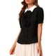 thumbnail image 5 of CAMISA DE TRABAJO DE MANGA CORTA CON VOLANTES Y BOTONES PARA MUJERES CHIC CON COLLAR EN CONTRASTE TALLA XL NEGRO, 5 of 6