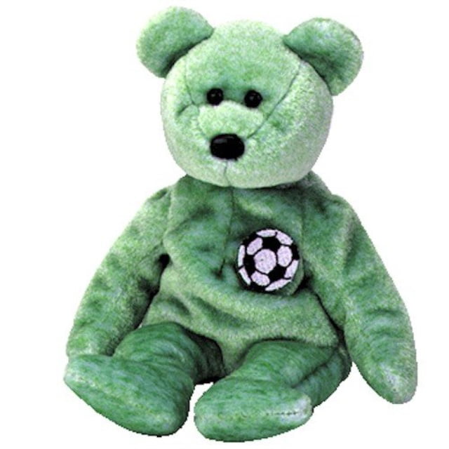 Details about   Ty Beanie Babies KICKS The Soccer Bear Green With Soccer Ball On Chest So Sweet 