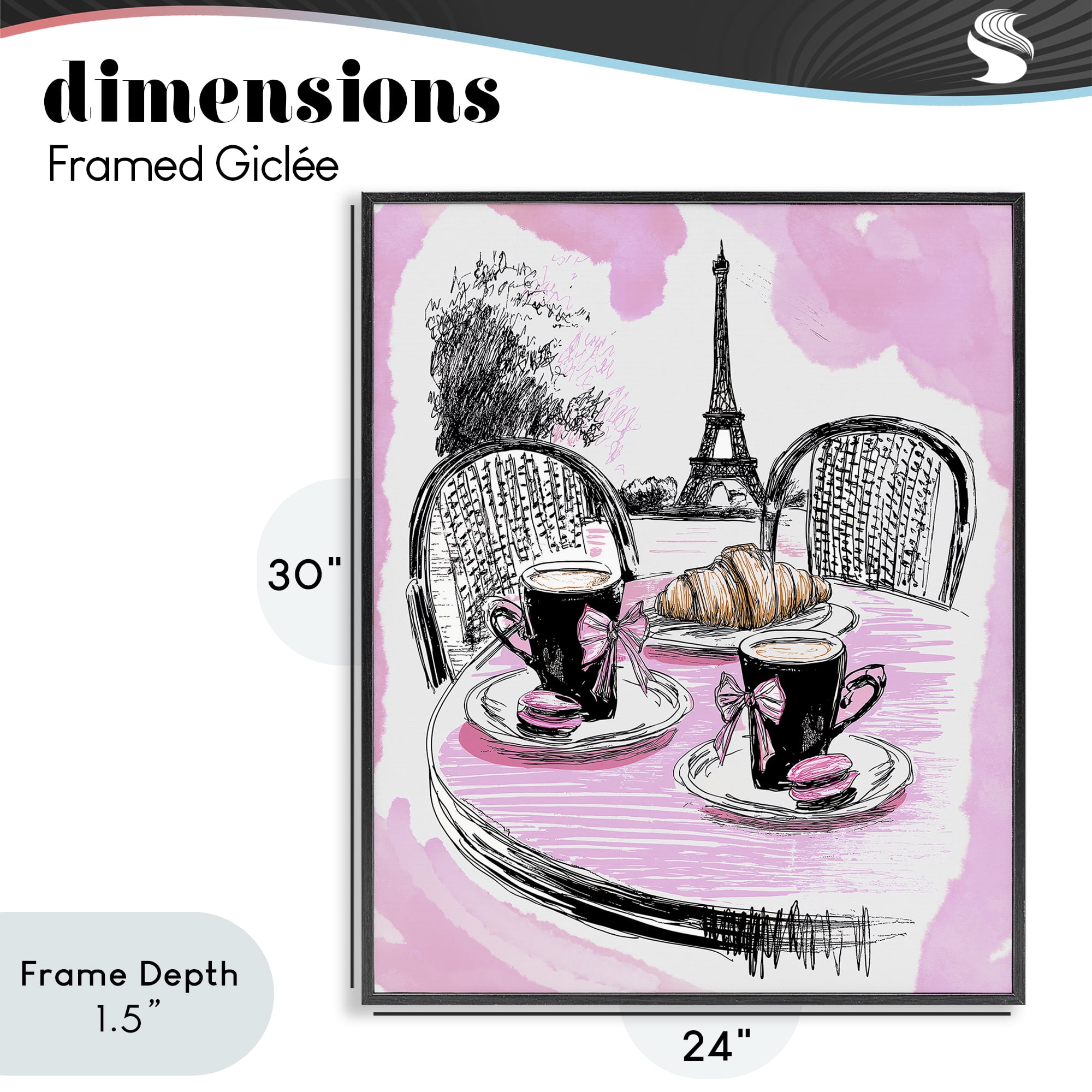 Stupell Industries Pink Parisian Cafe Breakfast Black Framed Giclee Art, design by Jess Stempel