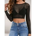 thumbnail image 4 of Womens Mesh Long Sleeve Tops See Through Tee Shirts Party Club Night Lace Blouse Short Black XL, 4 of 10