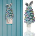 thumbnail image 2 of Moocorvic Plug-in Decorative Lights Easter Bunny Ceramic Tabletop Tree Rabbit Figurines Easter Gifts Bedroom Office Tabletop Decor 5.9inch, 2 of 4