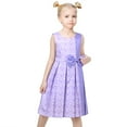 thumbnail image 2 of Girls Dress Purple Color Contrast Heart Bow Sleeveless School Casual 7 Years, 2 of 6