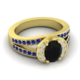 thumbnail image 3 of Diamond-Capitals 2.35 Carat Oval Cut Black Onyx & Blue Sapphire Gemstone Luxurious Wedding Ring for her Solid 18K Yellow Gold Size 9.5, 3 of 8