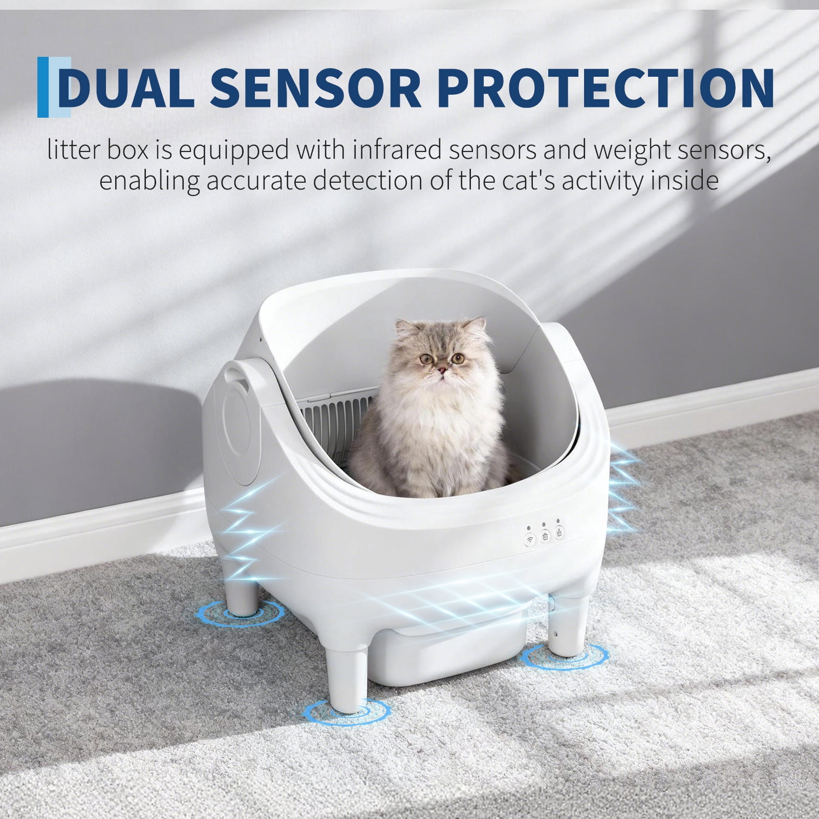 APP-Controlled Automatic Self-Cleaning Cat Litter Box – Open-Top Design, 10.5L Odor-Free Waste Disposal, Large Bin with Trash Bags, For Multiple Cats – Pet Toilet for Cat Hygiene, White