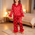 thumbnail image 2 of Xyant Girls Valentines Pajamas Satin Pajama Set Silk Pjs Long Sleeve Button Down Heart Sleepwear Loungewear Sets for Toddler Kids,Size 5 Years, 2 of 5