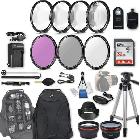 58mm 28 Pc Accessory Kit for Canon EOS T6i T7i 77D T6s 750D 800D 760D DSLRs with 0.43x Wide Angle Lens 2.2X Telephoto Lens 32GB SD Filter & Macro Kits Backpack Case and More