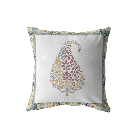 Fall Leaf Indoor/Outdoor Fabric Pillow in Orange and Red on White 18x18