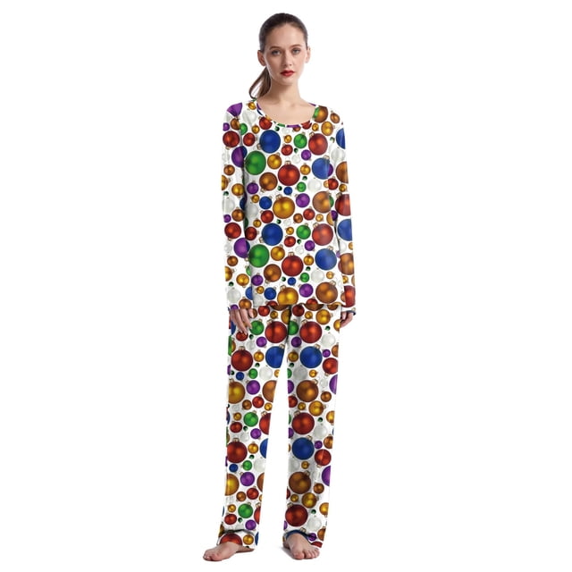 FCCEXIO-Conjunto de pijamas con estampado Digital de Navidad para pareja, ropa de dormir de manga larga con cuello redondo y pantalones para el hogar, 2 piezas