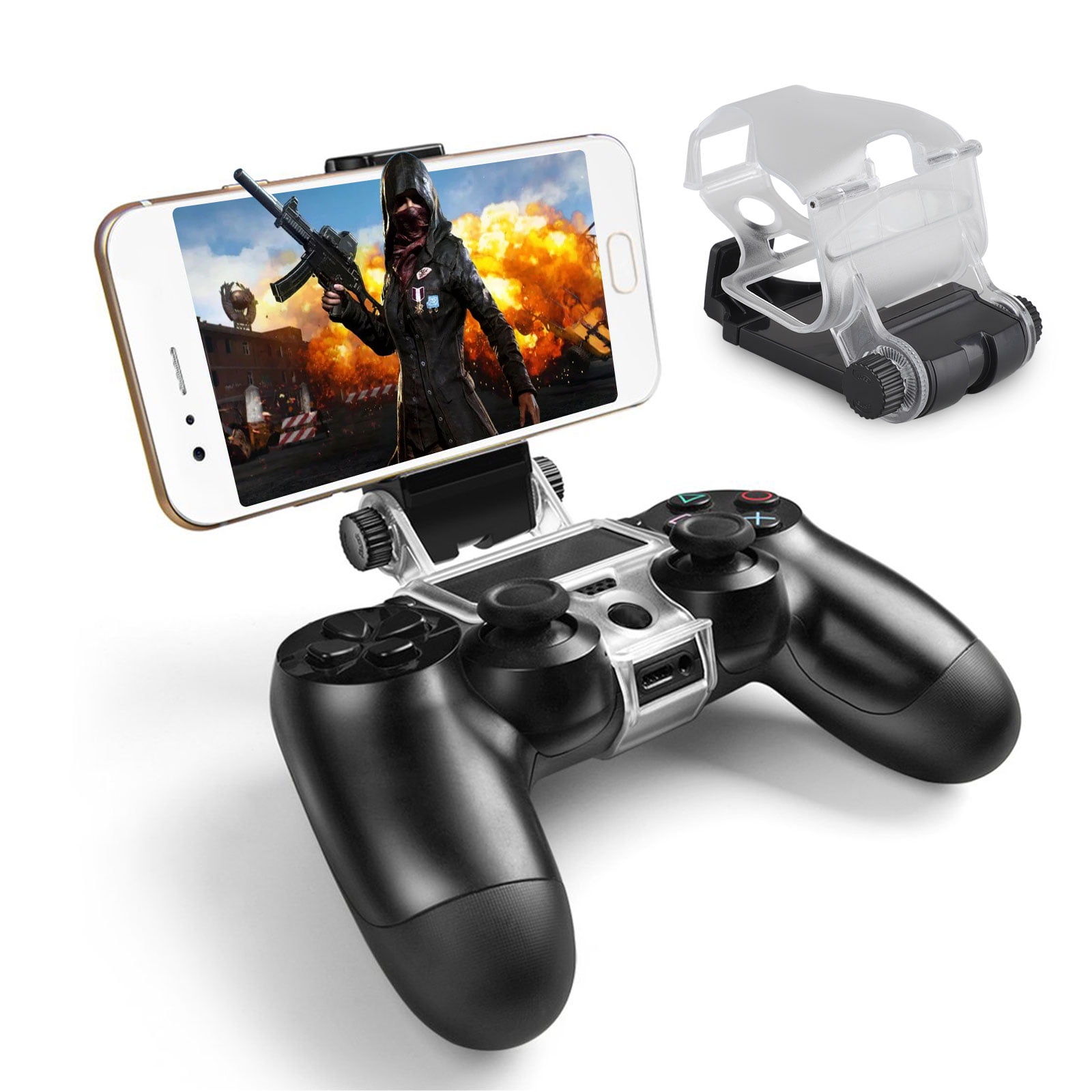 For PS4 Phone Clip Holder, TSV Mobile Gaming Mount Bracket Phone Holder Fit for Samsung/Android/iOS Smartphone, Adjustable Phone Stand Clamp Fit for Sony 4 Controller