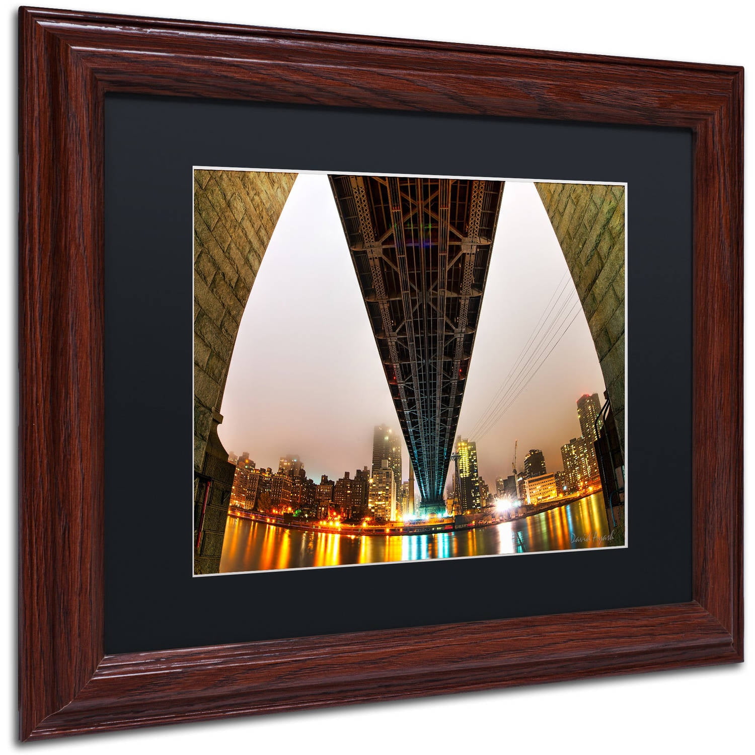 Trademark Fine Art "Under the Queensboro Bridge" Canvas Art by David Ayash Black Matte, Wood Frame