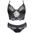 thumbnail image 1 of Conjunto de ropa interior con encaje floral y lazo festoneado decorativo para mujer - Negro, 1 of 6