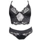 thumbnail image 1 of Conjunto de ropa interior con encaje floral y lazo festoneado decorativo para mujer - Negro, 1 of 6