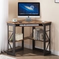 thumbnail image 6 of VECELO Corner Computer Desk with Keyboard Tray and Storage Shelf, Student Study Writting Table Workstation for College Dorm Apartment Home Office, Antique Brown (90 Degrees), 6 of 14