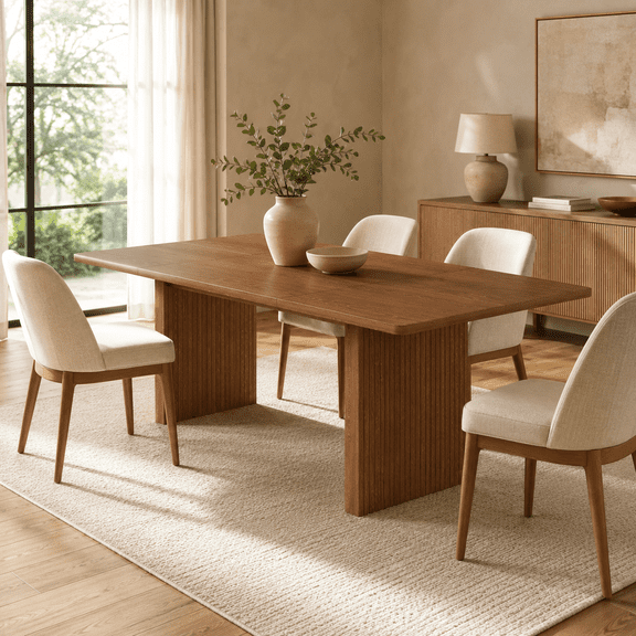 70.9" Rectangular Dining Table for 6, Modern Wood-Grain Kitchen & Dining Room Table with Fluted Panel Legs, 500 lbs Capacity, Walnut