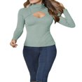 thumbnail image 1 of PENGXIANG Femmes Printemps Manches Longues Haut Col Haut Creux Côtelé T-shirt Tops, 1 of 6