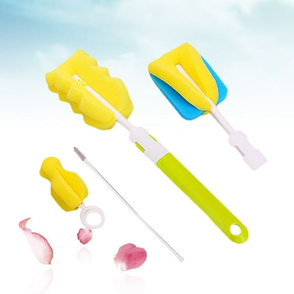 GOOHOCHY 4 Pcs Small Baby Bottle Brush Sponge Assorted Color for Daily Cleaning Caregivers