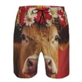 thumbnail image 3 of Balery White And Red Daisy Cow Traje de Baño Estilo Hawaiano para Hombre, Shorts de Secado Rápido con Bolsillos-Medium, 3 of 6