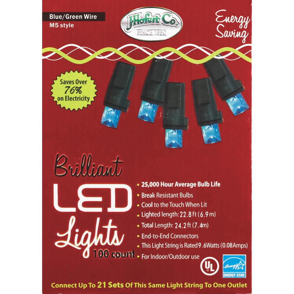J Hofert M5 LED String Light Set - Energy Efficient - 100 Count, Blue — Residential Use, Standard Application