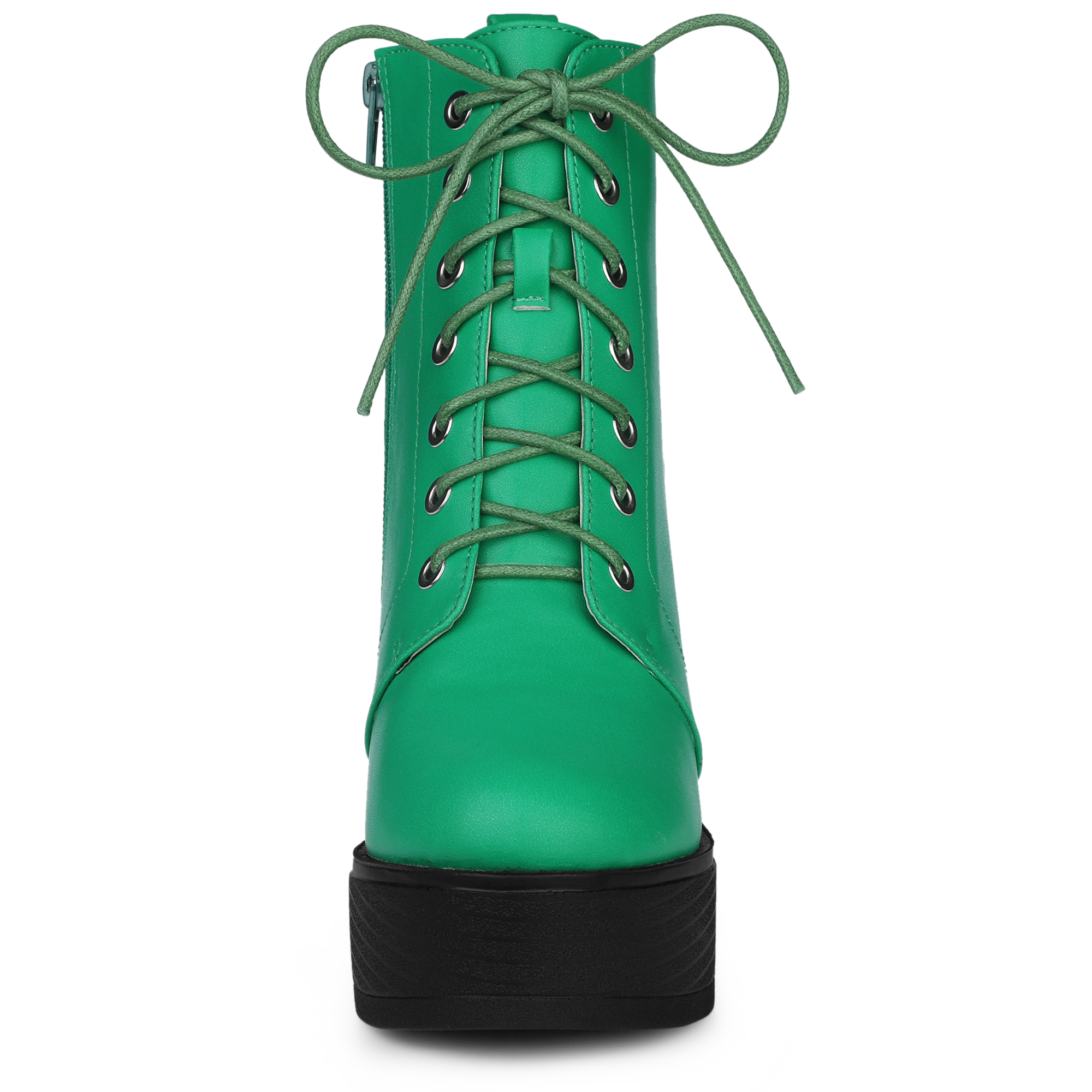 DARING DIVA Women's Zip Platform Block Heel Combat Boots Grass Green 9