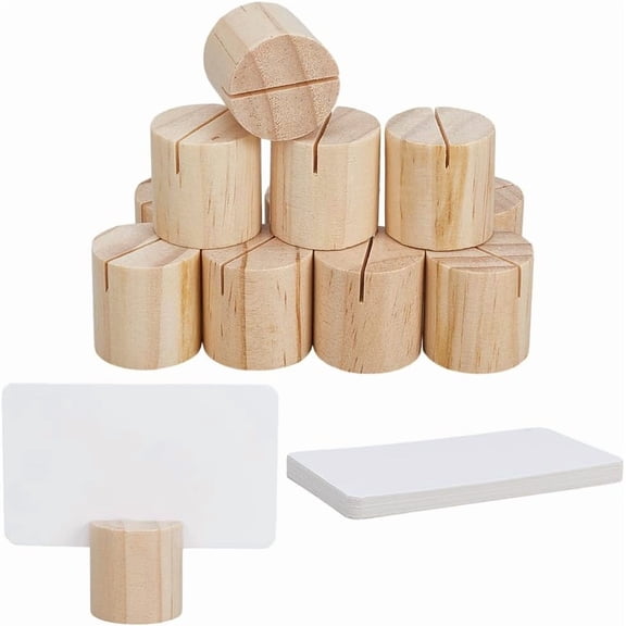 24 Pcs Wood Table Number Holders with 24 Pcs Paper Cards Mini Wood Place Card Holders Name Card Stands for Ceremony Birthday