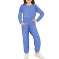 thumbnail image 2 of VBTAPA Girls Outfit Set 2 Piece Casual Sweatsuit Ruffle Trim Long Sleeve Crewneck Tops with Jogging Pants Tracksuit Set Blue 4 Years, 2 of 8