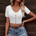 thumbnail image 2 of Asxite Women Summer Tops V Neck Short Sleeve Solid Breathable Casual Shirts, 2 of 6