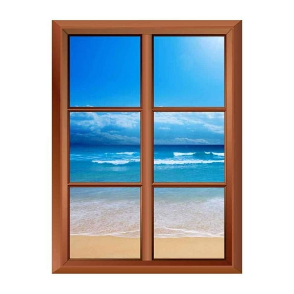 Wall26 Removable Wall Sticker/Wall Mural - Tropical Beach and Clear Waves - Creative Window View Vinyl Sticker - 24"x32"