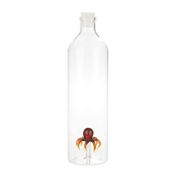 Balvi Atlantis Bouteille d'Eau en Verre Pieuvre avec Bouchon en Silicone, Capacité de 1,2 L, Verre Borosilicaté, Pieuvre Décorative à l'Intérieur – Botella de Pulpo