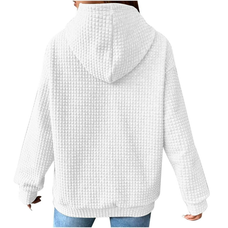 JGGSPWM Waffle Knit Hoodies for Women Solid Color Casual Fall