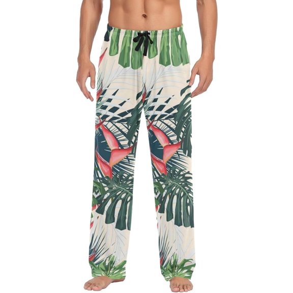 Tropical Palm Leaves Ghost Pajama Pants, Men's Lounge Pants Light with Drawstring and Pockets, Christmas New Year Birthday Father's Day Gifts