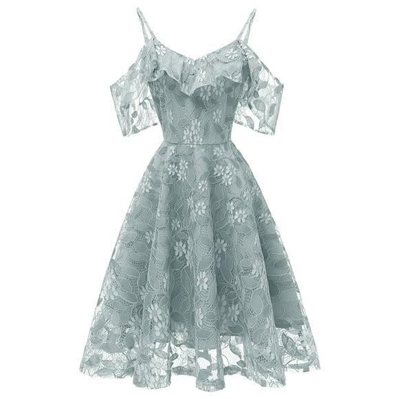 Pisexur Women's Wedding Guest Dress Vintage Embroidery Floral Tulle Dress Sleeveless Formal Cocktail Swing Prom Party Evening Dress