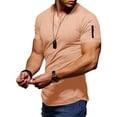 thumbnail image 4 of BKQCNKM Mens Shirts for Men Mens Summer Fashion Casual Solid Color Zipper Pocket T Shirt Short Sleeve Shirt Top Blouse Mens T Shirt, Pink 3XL, 4 of 5