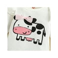 thumbnail image 6 of Liacowi Baby Girl's Romper Set, Round Neck Ruffle Long Sleeve Cow Printed Ribbed Romper + Elastic Waist Bowknot Decorated Pants, 6 of 9