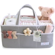 Lily Miles Baby Diaper Caddy Organizer for Baby Girls - Nursery Changing Table Organizer - Baby Shower Gifts (Gray/Blush, Large)