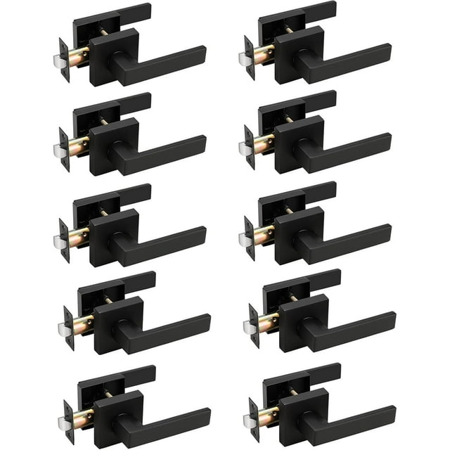 Serrures de Porte de Passage avec Rosace Carrée pour Porte Intérieure, Couloir Ou Garde-Robe, Levier de Porte Sans Clé à Fini Mat, Poignée de Porte Réversible Robuste