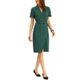 thumbnail image 4 of INSPIRE CHIC Women's Short Sleeve Notched Lapel Double Breasted Belted Wear-to-Work Dress Blazer Midi Dresses M Dark Green, 4 of 5
