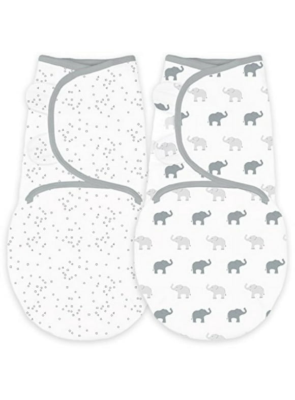 amazing baby swaddle blanket with adjustable wrap, set of 2, tiny elephants and confetti, sterling, small
