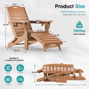 Folding Adirondack Chair with Ottoman, HDPE Adjustable Patio Chair, Teak