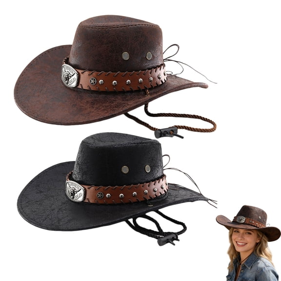 Lispipm Cowboy Hat for Women Cattleman Western Hats Shapeable Wide Brim Windproof Caps for Ladies 2026 Summer Vacation Black