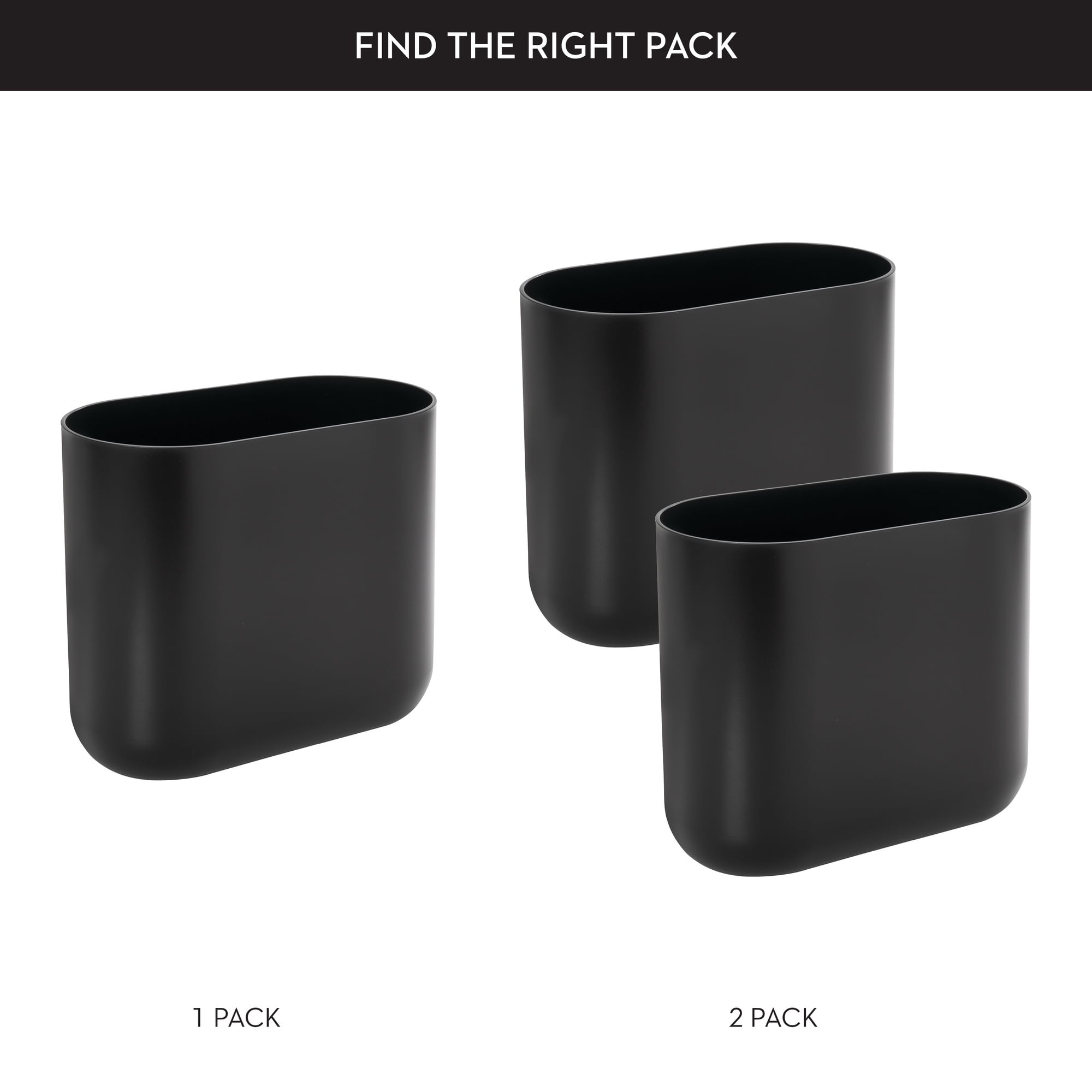 iDesign Oval Bathroom Trash Can, 1.9 Gallon Plastic Open Top Garbage Bin, Black