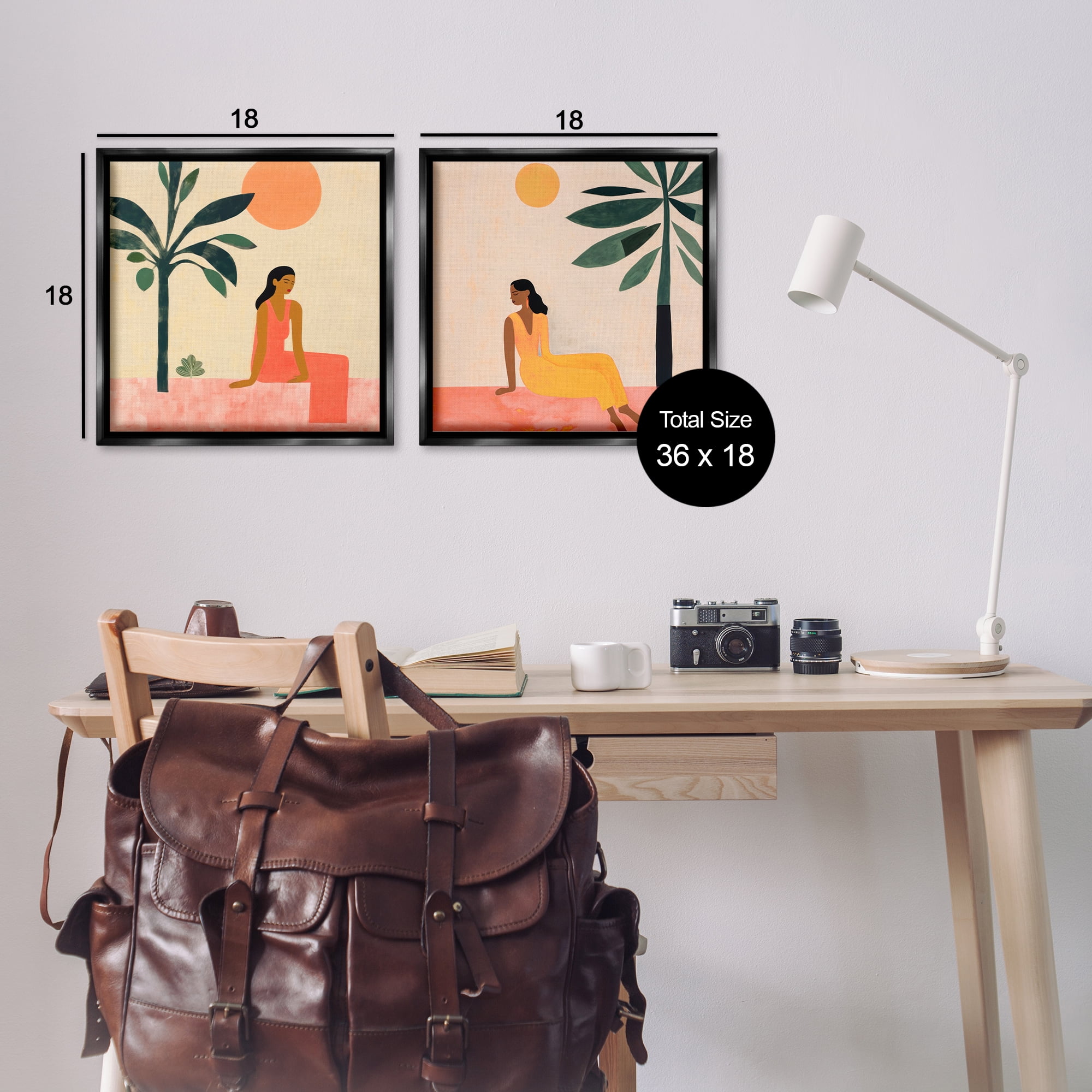 Stupell Industries Female Figure Resting Outdoors People Painting Black Floater Framed Canvas Art Print Wall Art, 18 x 18, Set of 2