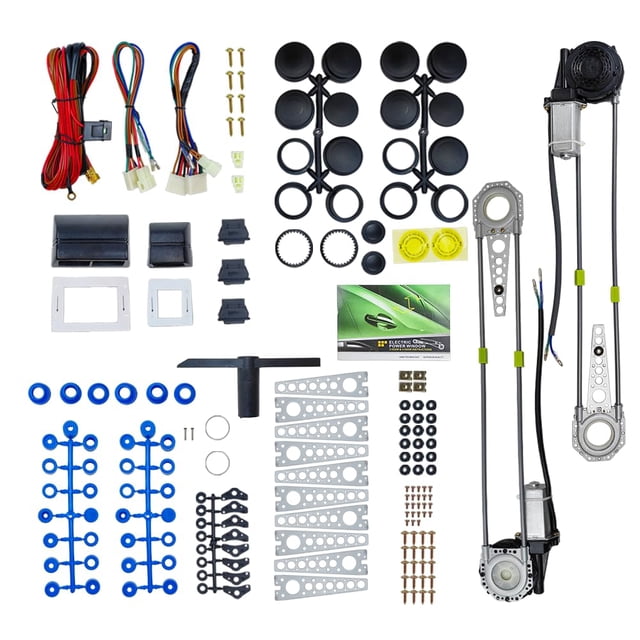 Universal 2-Door Power Window Conversion Kit Electric Power Window Lift Roll Up Regulator w/Switches, Wiring | Fit for 2-Door Vehicles with Manual Windows, Sedan, Pickup
