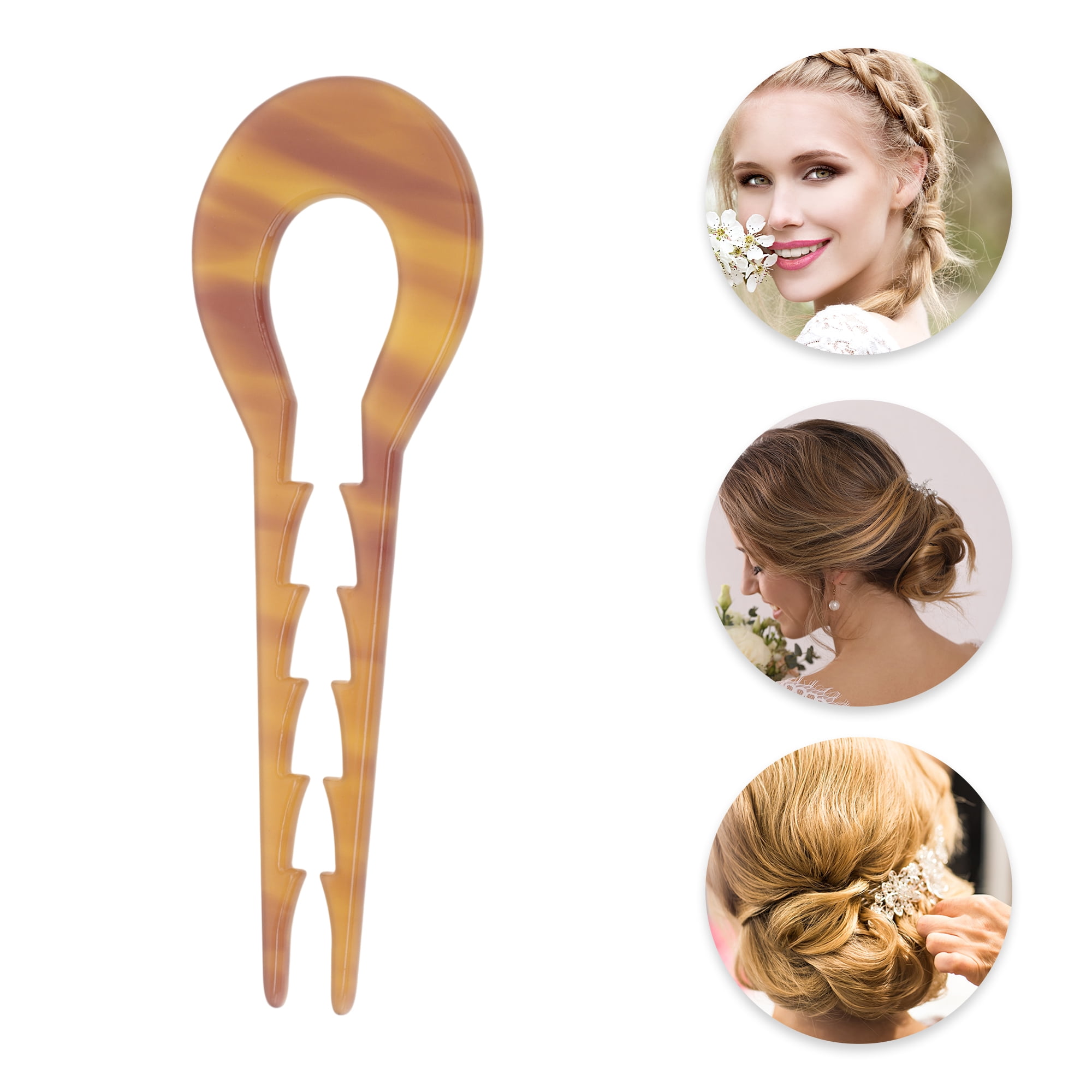 Unique Bargains Comfortable No Slip U-shaped Toothed Chignon Pin for Women 1 Pc Dark Yellow