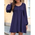 thumbnail image 4 of Vestido Corto Informal de Mujer con Cuello Redondo Fruncido, Botones, Larga y Cintura Entallada Azul Marino M, 4 of 8