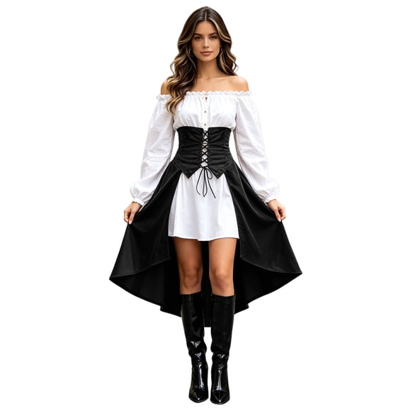 JFOPQVSM Women Midi Red Traditional Dress Women Dirndl Dress with Dirndl Apron for Oktoberfest