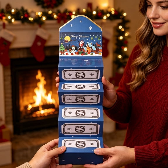 Christmas Expandable Money Foldable Pull Out Cash Gift Holiday Surprise Money Greeting Card for Christmas Gift Giving, Paper